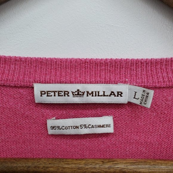 Peter Millar Mens Pink Cashmere Blend V-Neck Pullover Sweater Size L Golf Golfer - Picture 7 of 11
